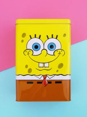 SpongeBob laundry tin on 2-tone background